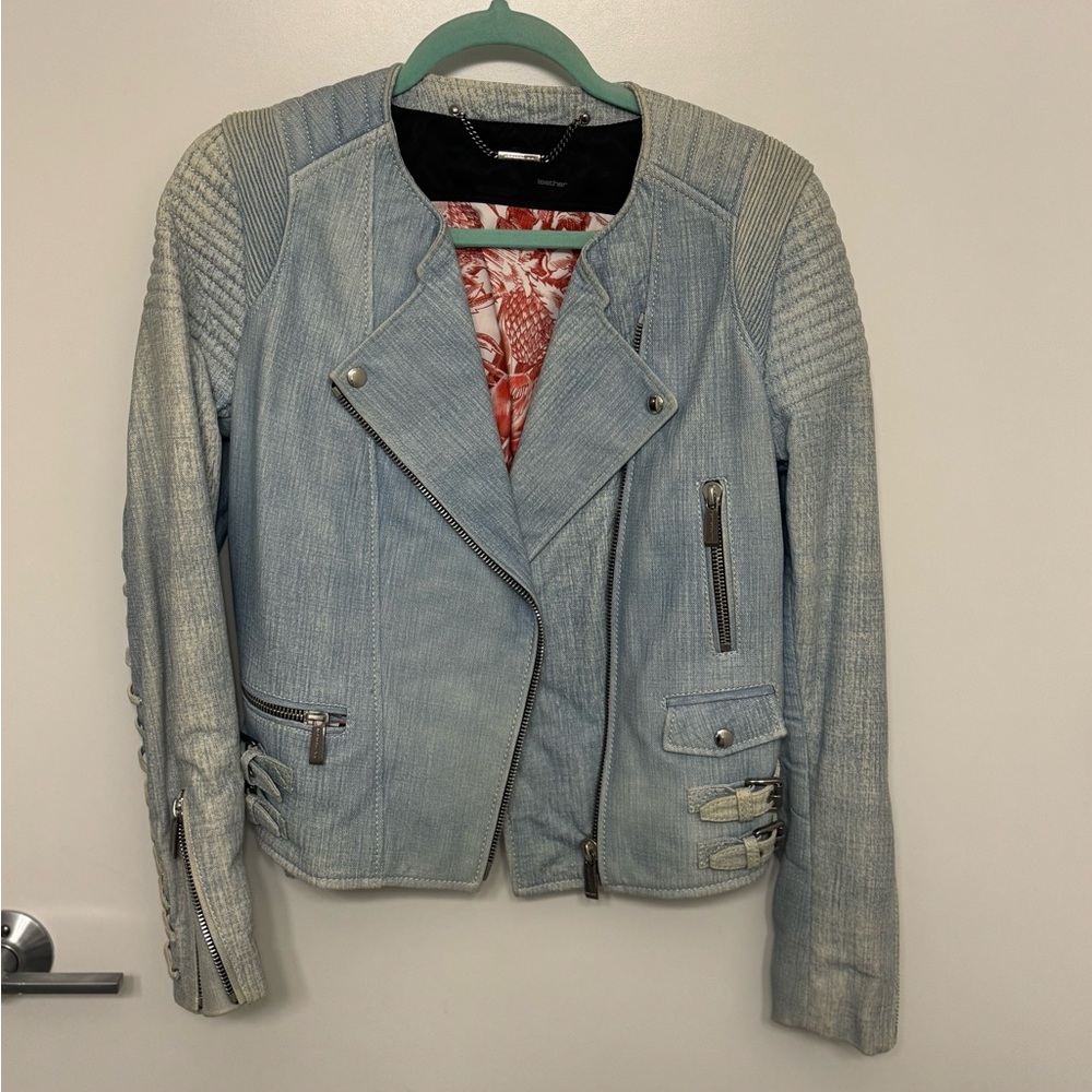 Barbara Bui Light Blue Lambskin Leather Jacket